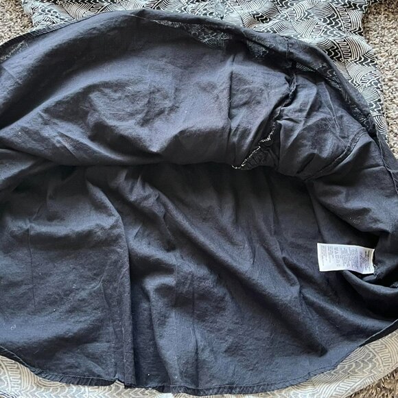 Anthropologie Black White Button Up Blouse Women L Ruched Waist Boho Geometric - Picture 6 of 8